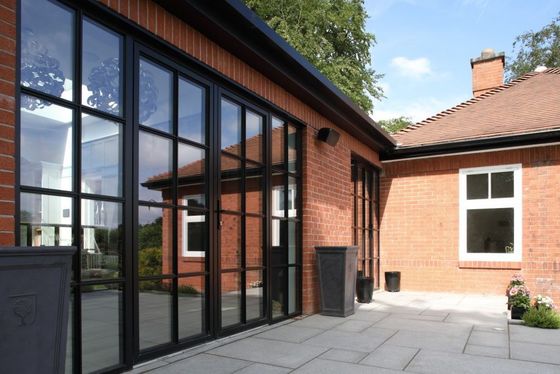 1.4mm-2.0mm Black Metal Frame French Doors , Aluminum Tempered Glass Door